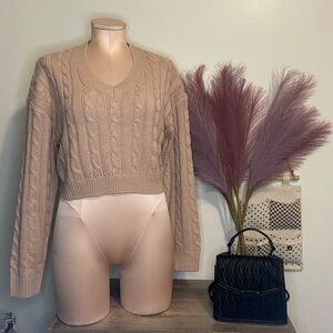 Urban Heritage Dusty Pink Cable Knit Crop Sweater - Size: Medium